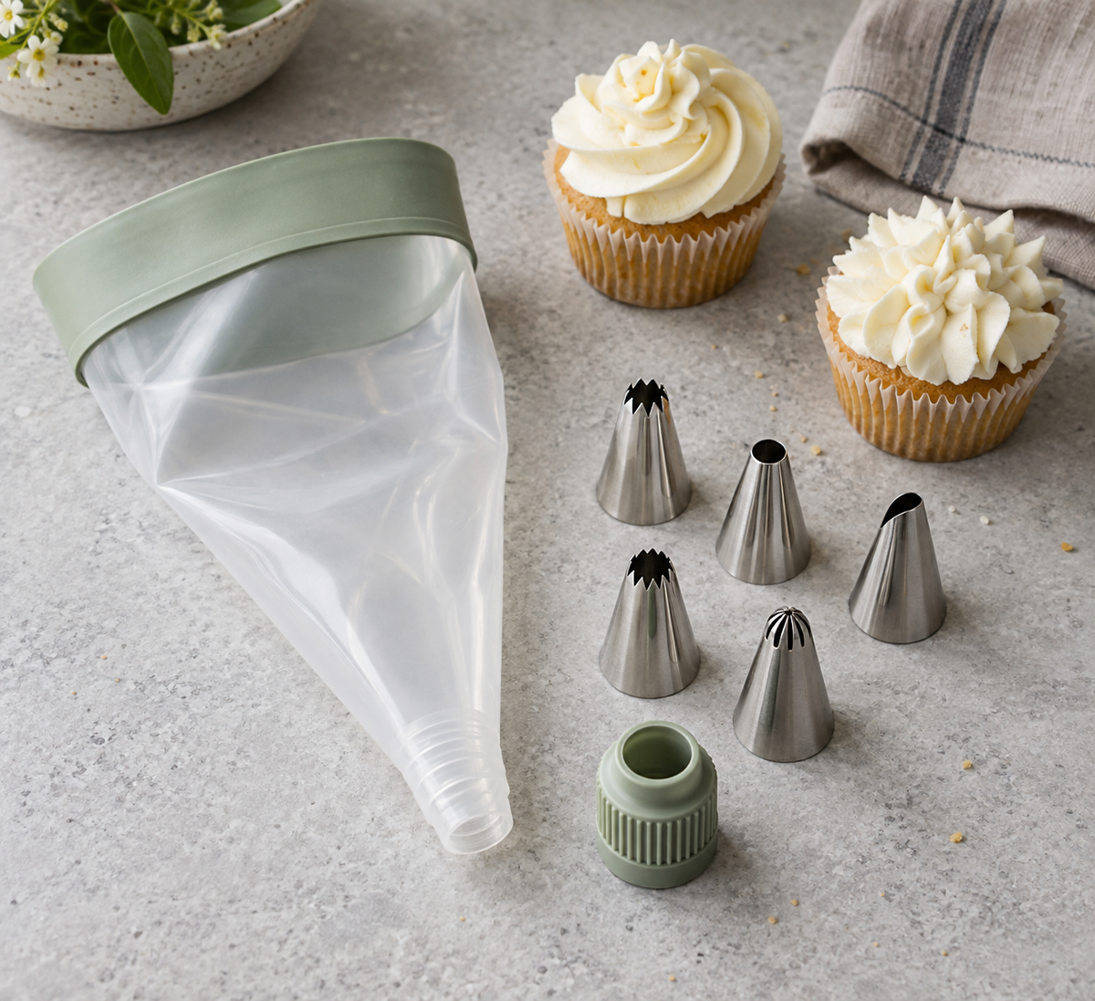 Reusable Piping Bag and 6 Tips Set