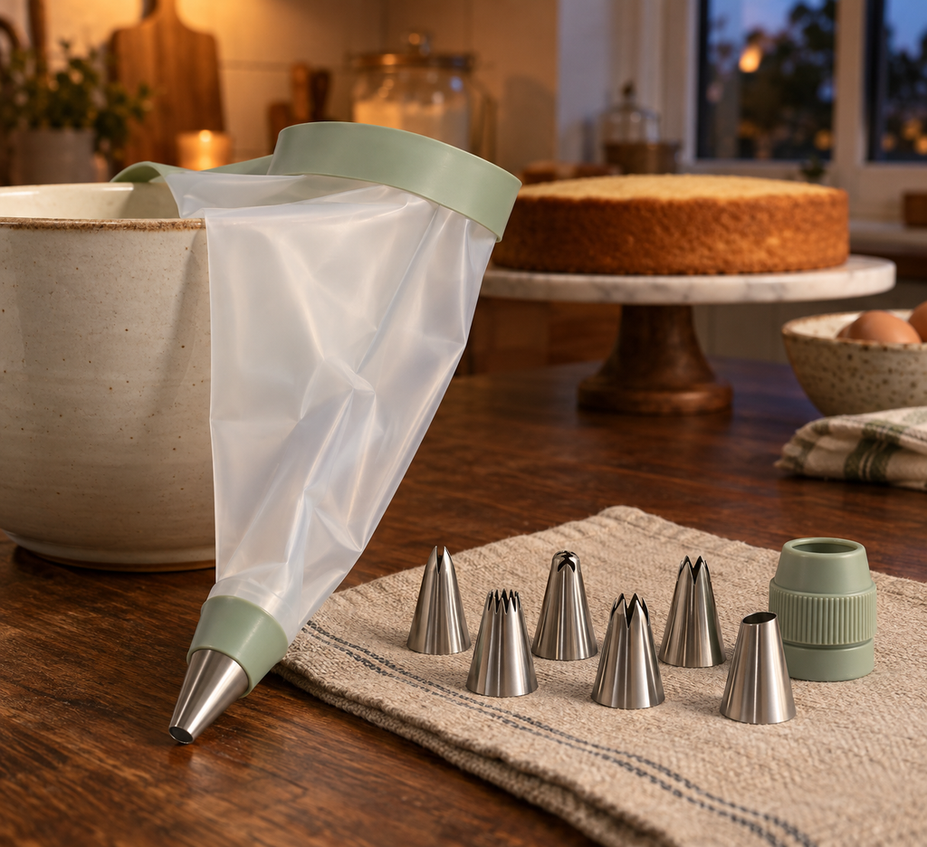 Reusable Piping Bag and 6 Tips Set